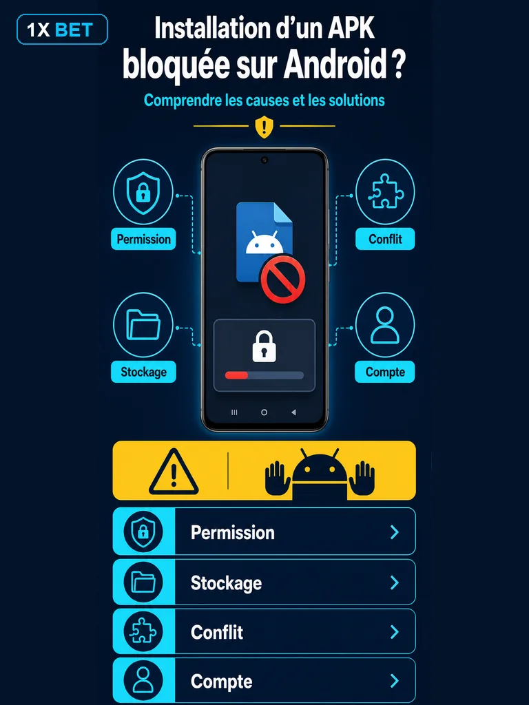 Infographie 1xBet APK pour corriger une installation bloquee