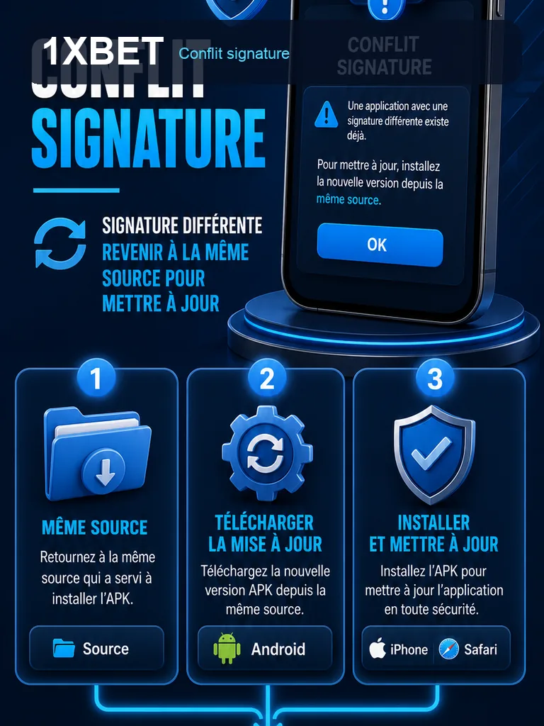 Infographie 1xBet APK - Conflit signature