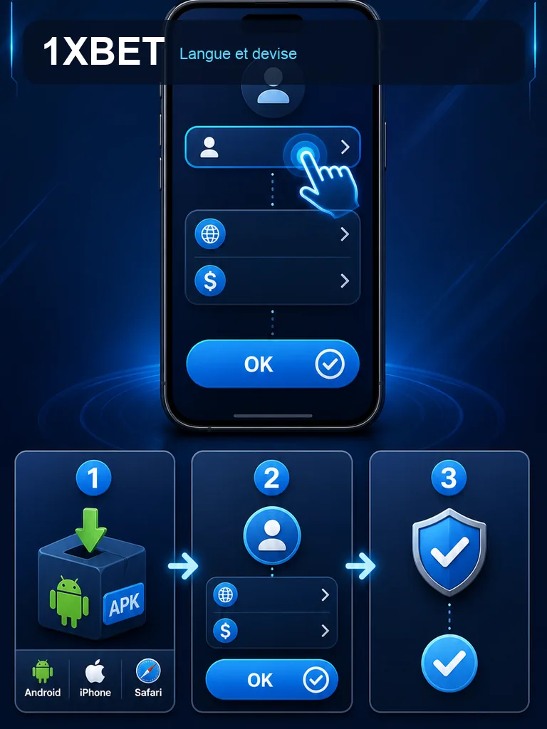 Infographie 1xBet APK - Langue et devise