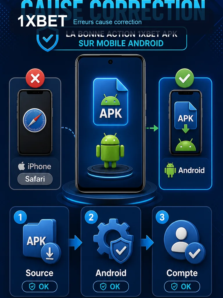 Infographie 1xBet APK - Erreurs cause correction