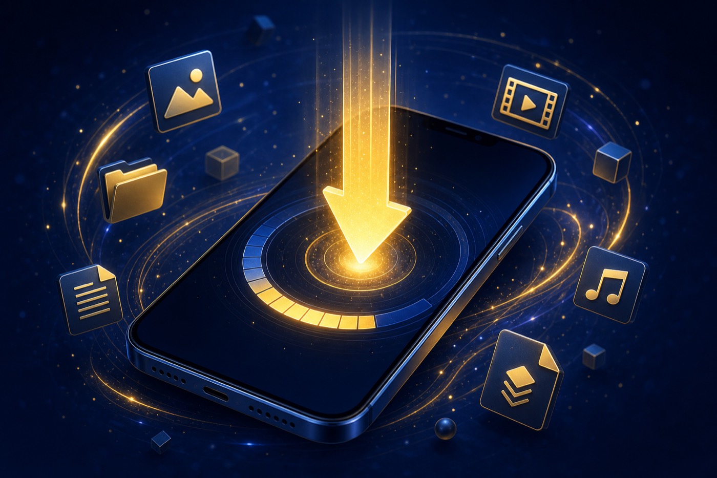 Download arrow pointing into a smartphone representing the 1xBet APK install step