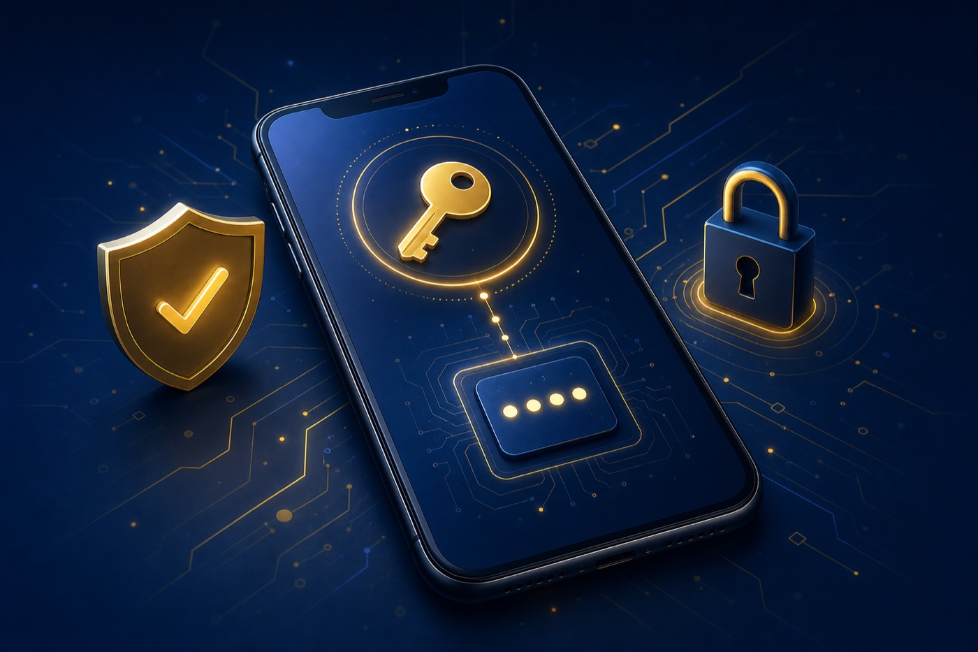 Key, PIN code, and shield icon representing account login security