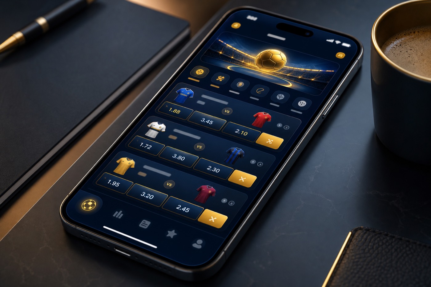 smartphone with the betting app open inside the 1xBet mobile application