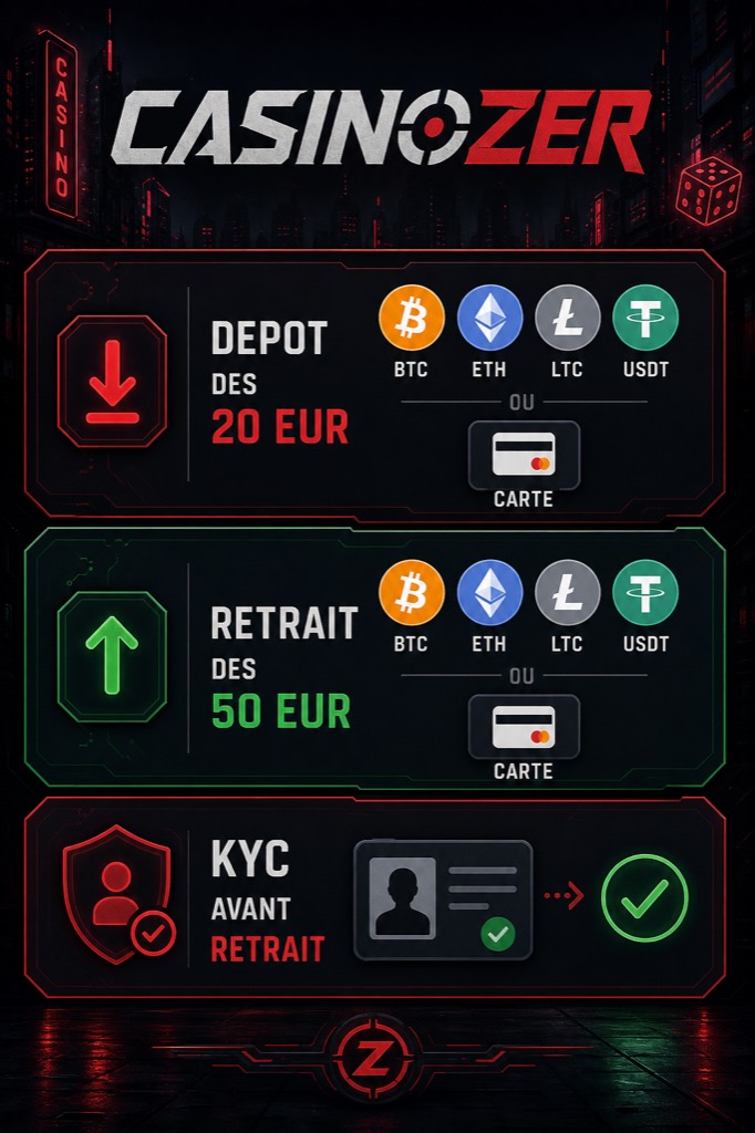 Ecran de depot crypto et de retrait avec verification du profil